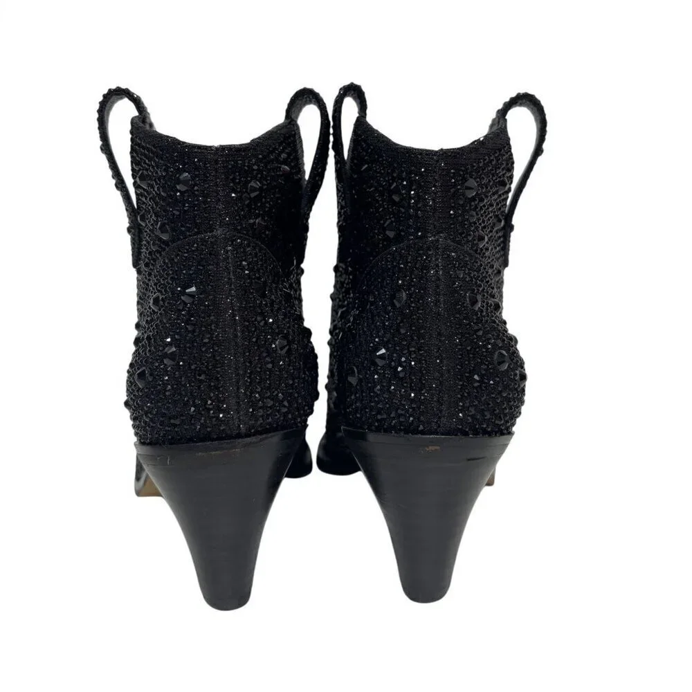 JESSICA SIMPSON / Black / Glittered / Ankle / Boots With Block Heel And Pull Tab